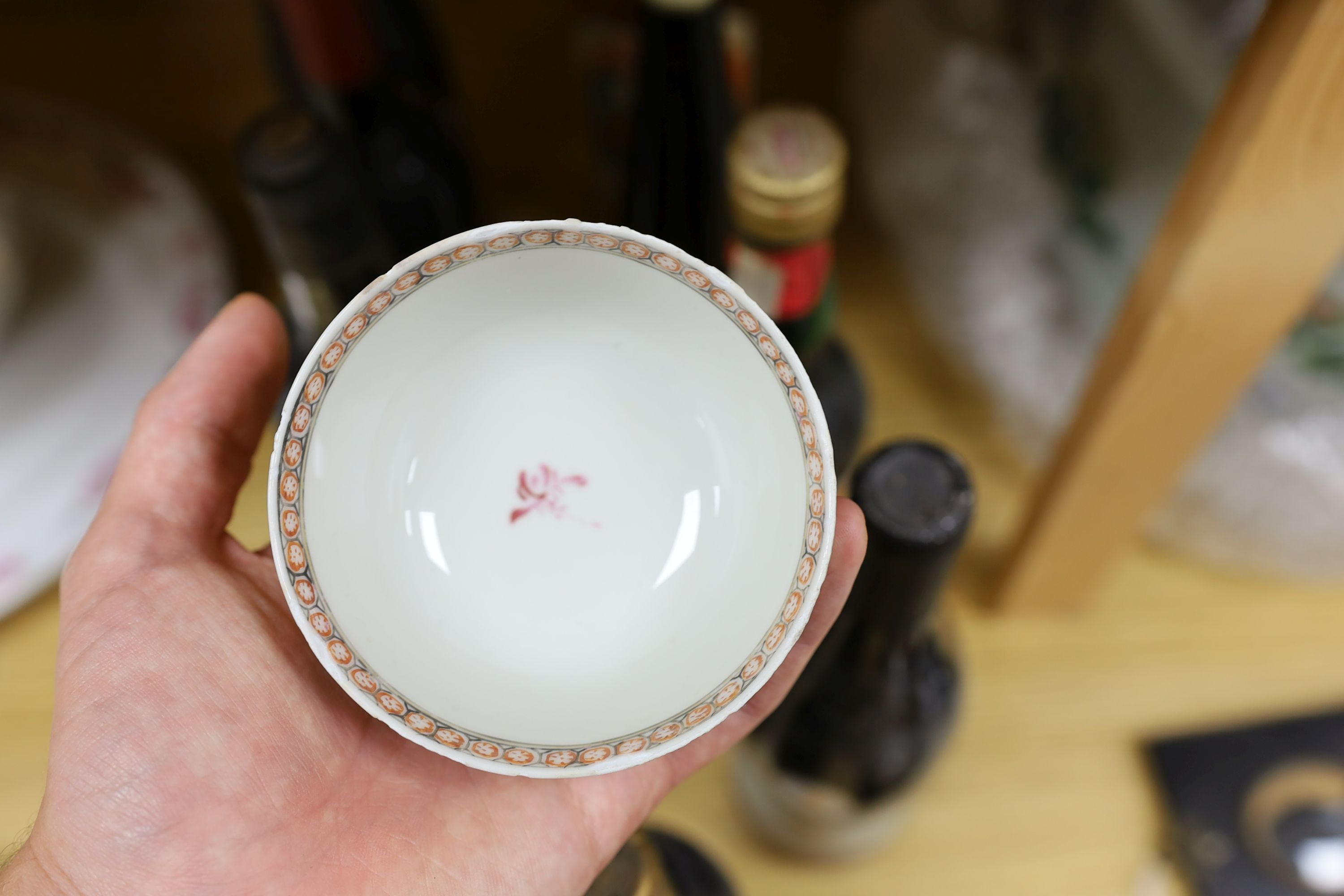 A selection of 18th century Chinese export wares, to include a teapot, tea bowls, saucers etc., some matching, tallest 16cm, (10)